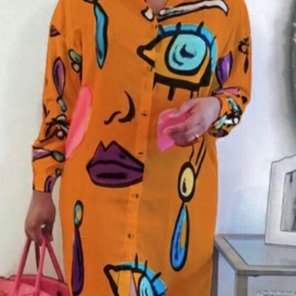 Multi colored abstract button down dress shirt